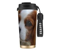 YXDVPALNE Mignon Cavalier King Charles Spaniel,Tasse à café isotherme en acier inoxydable 316 avec cordon, 500 ml, idéale pour les voyages en voiture
