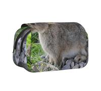 YXDVPALNE Mignon Lapin lièvre Gris Trousse à Crayons Portable à Double Coque avec Fermeture éclair