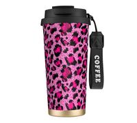 YXDVPALNE Mode beauté de luxe léopard rose,Tasse à café isotherme en acier inoxydable 316 avec cordon, 500 ml, idéale pour les voyages en voiture