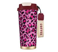 YXDVPALNE Mode beauté de luxe léopard rose,Tasse à café isotherme en acier inoxydable 316 avec cordon, 500 ml, idéale pour les voyages en voiture