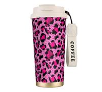 YXDVPALNE Mode beauté de luxe léopard rose,Tasse à café isotherme en acier inoxydable 316 avec cordon, 500 ml, idéale pour les voyages en voiture