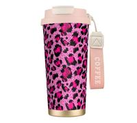 YXDVPALNE Mode beauté de luxe léopard rose,Tasse à café isotherme en acier inoxydable 316 avec cordon, 500 ml, idéale pour les voyages en voiture