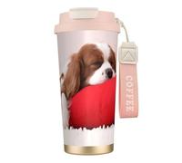 YXDVPALNE Modèle Cavalier King Charles Spaniel,Tasse à café isotherme en acier inoxydable 316 avec cordon, 500 ml, idéale pour les voyages en voiture