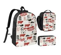 YXDVPALNE Modèle de boucher de viande,Ensemble de 3 sacs à dos, sac à lunch et trousse pour étudiant