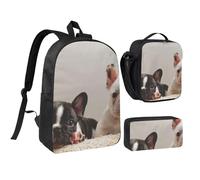 YXDVPALNE Modèle de chien bouledogue français,Ensemble de 3 sacs à dos, sac à lunch et trousse pour étudiant
