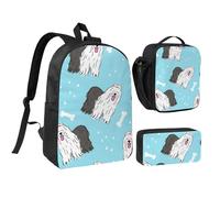 YXDVPALNE Modèle de chien de berger anglais ancien,Ensemble de 3 sacs à dos, sac à lunch et trousse pour étudiant