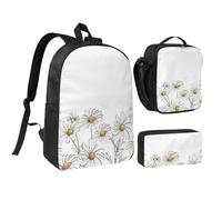 YXDVPALNE Modèle de conception de marguerites,Ensemble de 3 sacs à dos, sac à lunch et trousse pour étudiant