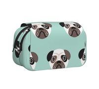 YXDVPALNE Modèle pour Enfants avec Illustration de Chiot Carlin Bleu Trousse à Crayons Portable à Double Coque avec Fermeture éclair