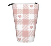 YXDVPALNE Motif à Carreaux Buffalo Rose en Forme de cœur Mignon,Trousse à Crayons télescopique, Porte-Crayons avec Pochette à Crayons zippée