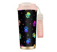 YXDVPALNE Motif animal empreinte de patte arc-en-ciel,Tasse à café isotherme en acier inoxydable 316 avec cordon, 500 ml, idéale pour les voyages en voiture