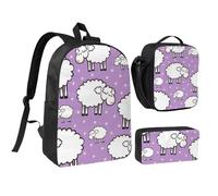 YXDVPALNE Motif de mouton de dessin animé mignon,Ensemble de 3 sacs à dos, sac à lunch et trousse pour étudiant