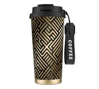 YXDVPALNE Motif géométrique à rayures sans couture,Tasse à café isotherme en acier inoxydable 316 avec cordon, 500 ml, idéale pour les voyages en voiture