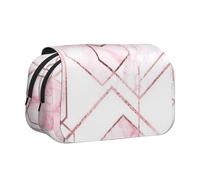 YXDVPALNE Motif géométrique sans Couture avec des Lignes dorées Scintillantes et du marbre Rose Trousse à Crayons Portable à Double Coque avec Fermeture éclair
