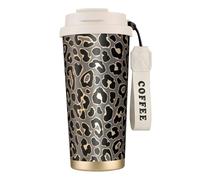 YXDVPALNE Motif léopard sans couture en or de luxe,Tasse à café isotherme en acier inoxydable 316 avec cordon, 500 ml, idéale pour les voyages en voiture