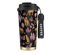 YXDVPALNE Motif tropical léopard,Tasse à café isotherme en acier inoxydable 316 avec cordon, 500 ml, idéale pour les voyages en voiture
