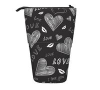 YXDVPALNE Mots d'amour manuscrits en Forme de cœur,Trousse à Crayons télescopique, Porte-Crayons avec Pochette à Crayons zippée