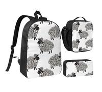 YXDVPALNE Mouton mignon,Ensemble de 3 sacs à dos, sac à lunch et trousse pour étudiant