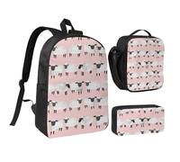 YXDVPALNE Mouton rose pastel en laine de mouton, animal de ferme,Ensemble de 3 sacs à dos, sac à lunch et trousse pour étudiant