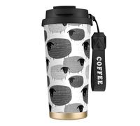 YXDVPALNE Moutons drôles sur fond gris,Tasse à café isotherme en acier inoxydable 316 avec cordon, 500 ml, idéale pour les voyages en voiture