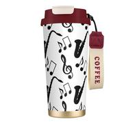 YXDVPALNE Musique musicale Saxophone,Tasse à café isotherme en acier inoxydable 316 avec cordon, 500 ml, idéale pour les voyages en voiture