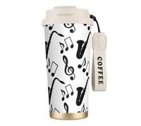YXDVPALNE Musique musicale Saxophone,Tasse à café isotherme en acier inoxydable 316 avec cordon, 500 ml, idéale pour les voyages en voiture