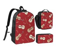 YXDVPALNE Musique Violon Red Note,Ensemble de 3 sacs à dos, sac à lunch et trousse pour étudiant