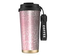 YXDVPALNE Or rose, rose scintillant, luxe, tendance, paillettes,Tasse à café isotherme en acier inoxydable 316 avec cordon, 500 ml, idéale pour les voyages en voiture
