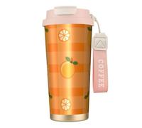 YXDVPALNE Orange et feuilles d'oranger,Tasse à café isotherme en acier inoxydable 316 avec cordon, 500 ml, idéale pour les voyages en voiture