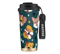 YXDVPALNE Os de chien mignons, pattes de chiot, cœurs d'amour colorés,Tasse à café isotherme en acier inoxydable 316 avec cordon, 500 ml, idéale pour les voyages en voiture
