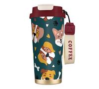 YXDVPALNE Os de chien mignons, pattes de chiot, cœurs d'amour colorés,Tasse à café isotherme en acier inoxydable 316 avec cordon, 500 ml, idéale pour les voyages en voiture