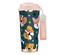 YXDVPALNE Os de chien mignons, pattes de chiot, cœurs d'amour colorés,Tasse à café isotherme en acier inoxydable 316 avec cordon, 500 ml, idéale pour les voyages en voiture