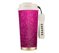 YXDVPALNE Paillettes roses scintillantes,Tasse à café isotherme en acier inoxydable 316 avec cordon, 500 ml, idéale pour les voyages en voiture