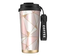 YXDVPALNE Papier peint géométrique or rose,Tasse à café isotherme en acier inoxydable 316 avec cordon, 500 ml, idéale pour les voyages en voiture