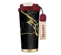 YXDVPALNE Papier peint imprimé noir et or,Tasse à café isotherme en acier inoxydable 316 avec cordon, 500 ml, idéale pour les voyages en voiture