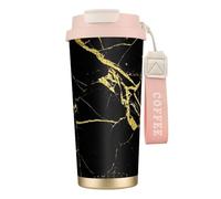 YXDVPALNE Papier peint imprimé noir et or,Tasse à café isotherme en acier inoxydable 316 avec cordon, 500 ml, idéale pour les voyages en voiture