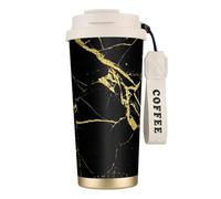 YXDVPALNE Papier peint imprimé noir et or,Tasse à café isotherme en acier inoxydable 316 avec cordon, 500 ml, idéale pour les voyages en voiture