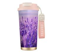 YXDVPALNE Paysage de fleurs de lavande violettes,Tasse à café isotherme en acier inoxydable 316 avec cordon, 500 ml, idéale pour les voyages en voiture