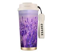 YXDVPALNE Paysage de fleurs de lavande violettes,Tasse à café isotherme en acier inoxydable 316 avec cordon, 500 ml, idéale pour les voyages en voiture