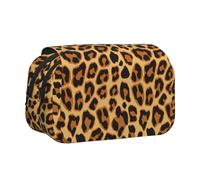 YXDVPALNE Peau à imprimé Animal léopard Trousse à Crayons Portable à Double Coque avec Fermeture éclair