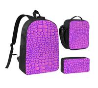 YXDVPALNE Peau d'alligator crocodile rose,Ensemble de 3 sacs à dos, sac à lunch et trousse pour étudiant