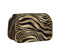 YXDVPALNE Peau d'animal zèbre Noir et Or Africain sépia Trousse à Crayons Portable à Double Coque avec Fermeture éclair