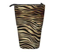 YXDVPALNE Peau d'animal zèbre Noir et Or Africain sépia,Trousse à Crayons télescopique, Porte-Crayons avec Pochette à Crayons zippée