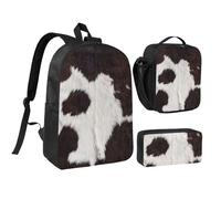 YXDVPALNE Peau de vache abstraite Afrique Animal Noir,Ensemble de 3 sacs à dos, sac à lunch et trousse pour étudiant