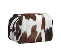 YXDVPALNE Peau de Vache Beige, Texture Noire et Blanche Trousse à Crayons Portable à Double Coque avec Fermeture éclair