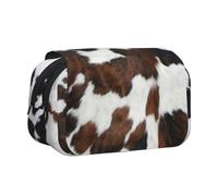 YXDVPALNE Peau de Vache Beige, Texture Noire et Blanche Trousse à Crayons Portable à Double Coque avec Fermeture éclair