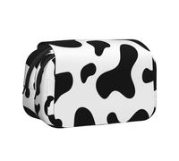 YXDVPALNE Peau de Vache Noire et Blanche Trousse à Crayons Portable à Double Coque avec Fermeture éclair