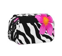 YXDVPALNE Peau de zèbre et de guépard Noir et Blanc et Fleur Rose Trousse à Crayons Portable à Double Coque avec Fermeture éclair