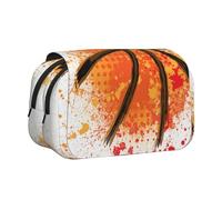 YXDVPALNE Peinture Abstraite Orange de Basket-Ball sur Fond Blanc Trousse à Crayons Portable à Double Coque avec Fermeture éclair