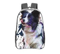 YXDVPALNE Peinture de chien Border Collie Art,16 pouces Sac à dos décontracté Sac à dos transparent Sac d'école résistant à l'eau