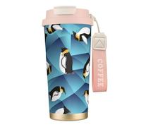 YXDVPALNE Pingouin polygone abstrait,Tasse à café isotherme en acier inoxydable 316 avec cordon, 500 ml, idéale pour les voyages en voiture